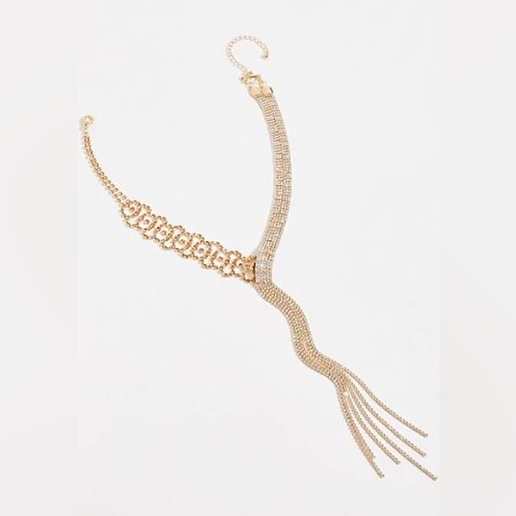 Free People gold Rhinestone Asymmetrical edge of romance Necklace. NWT. - Picture 1 of 5